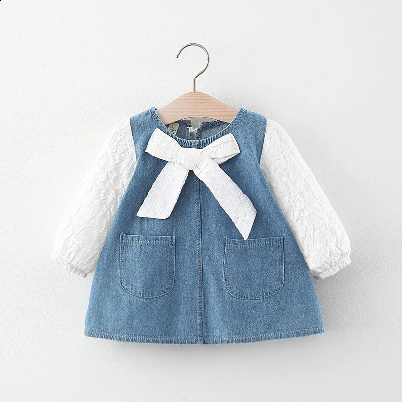 born baby Girls Spring fall clothes Outfits Bow Denim Dress costume for toddler baby Girl cloth 1 year Birthday Dresses dress 250228