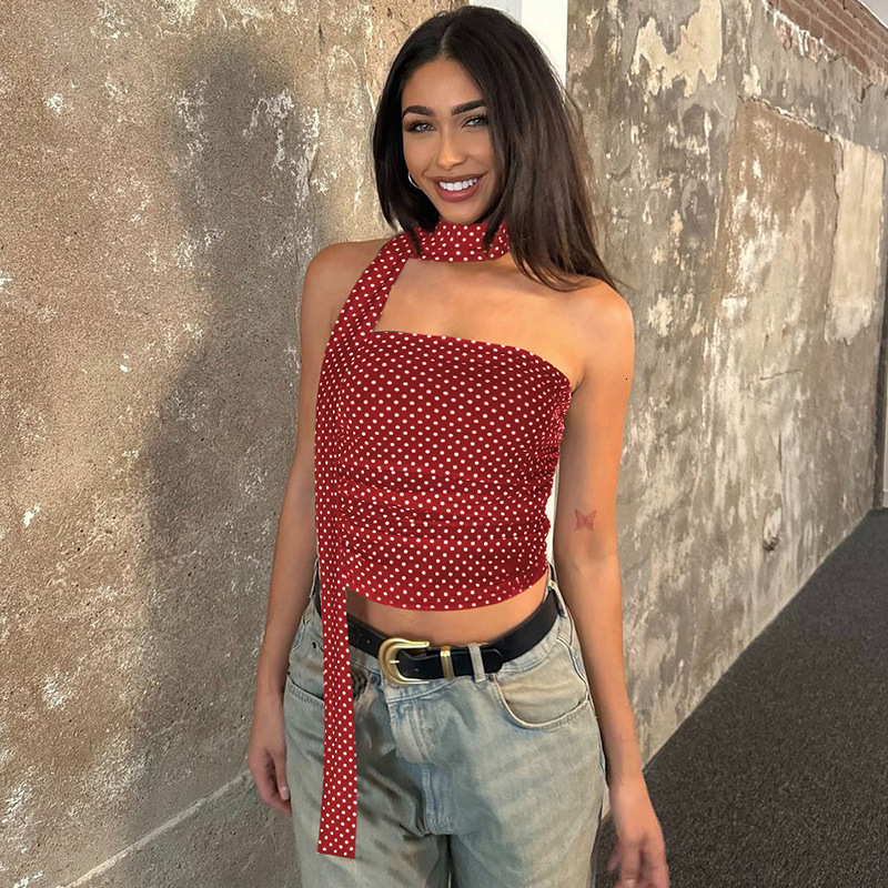 Women's Clothing 2025 Spring/Summer New Product Fashionable And Sexy Polka Dot Printed Slim Fit Patchwork Strapless Top
