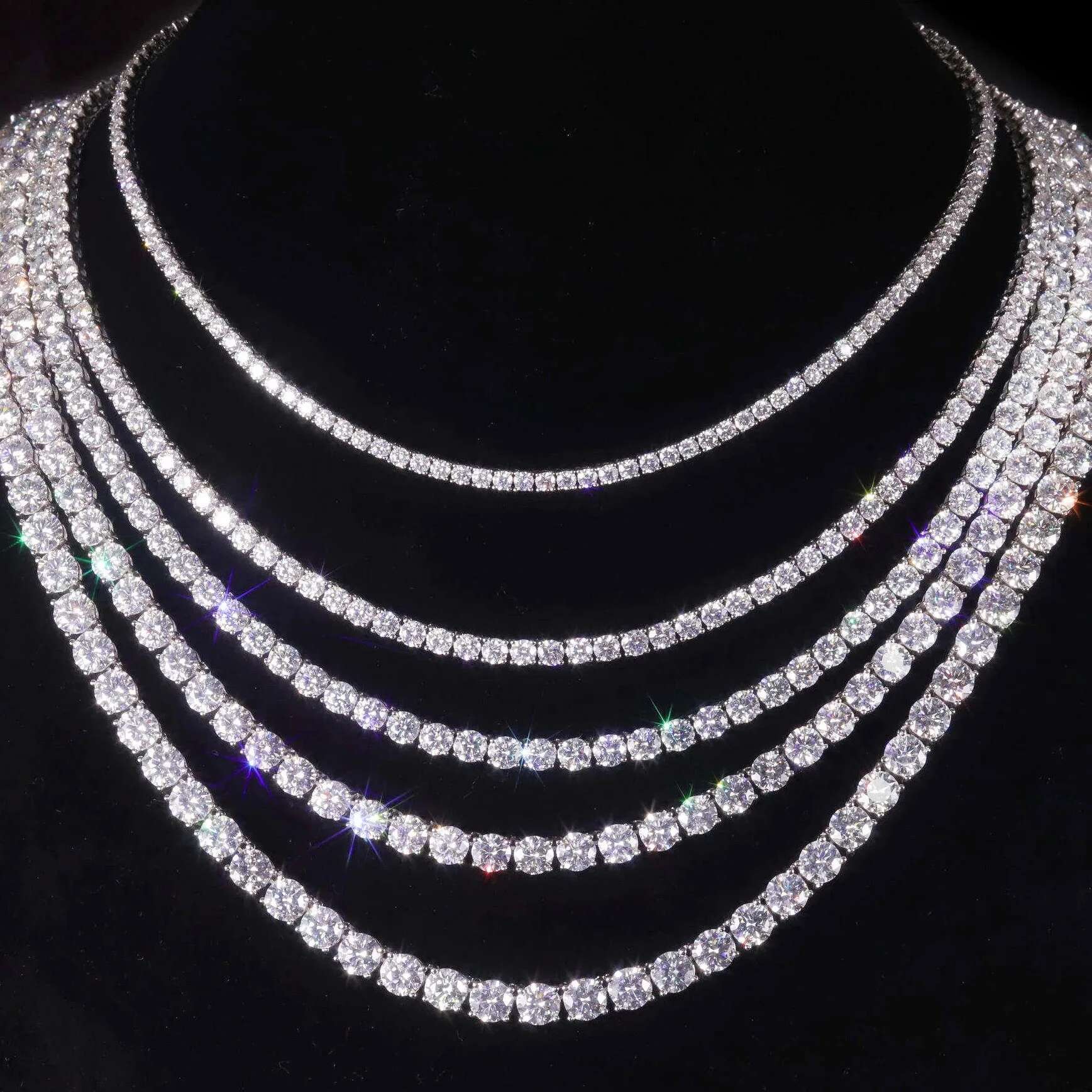 1pc S Sterg Sier With 45.9-112.00CT Necklace Gift 3-6.5 Mm D Color VVS1 Round Cut Moissanite Tennis Ne
