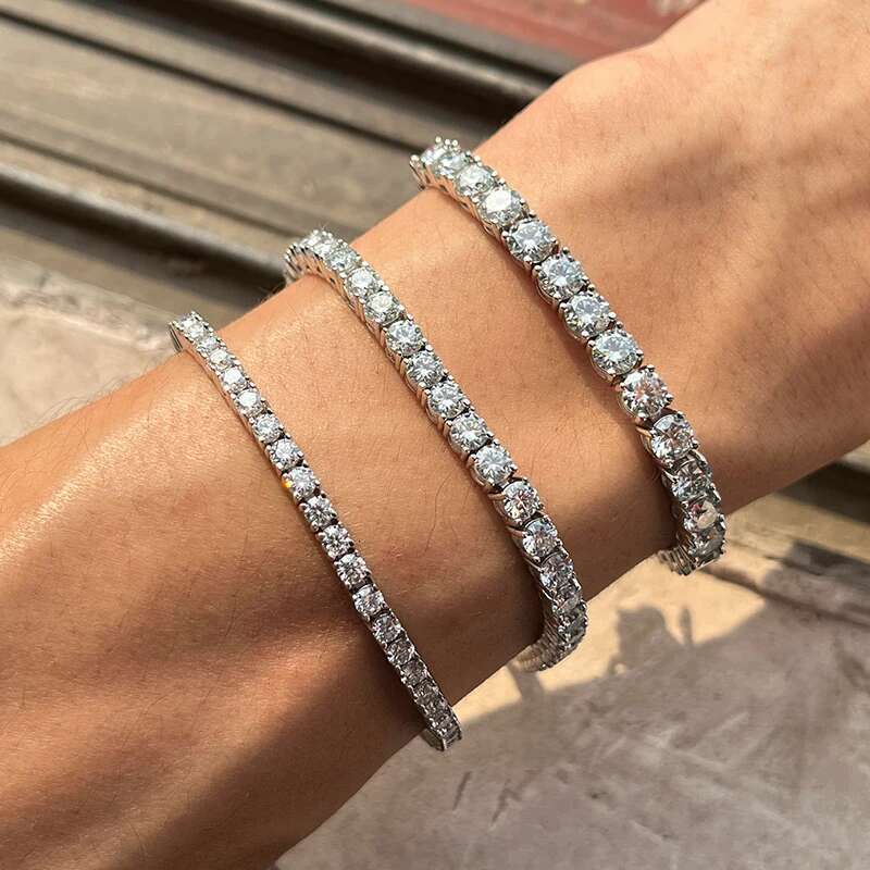 Real 4mm EF Color Moissanite Sparkg Full Dia GRAY Sterg Sier Wedding Engagement Party Jewelry Bracelet For Women