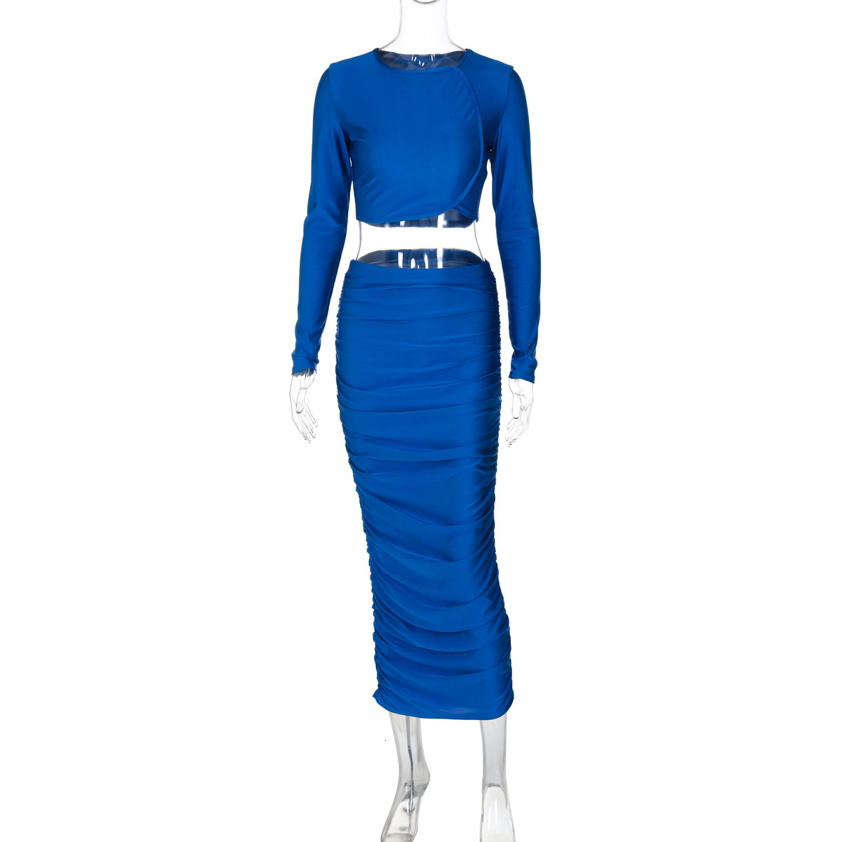 Hot Selling Women's Clothing New4 Autumn New Product Fashionable Crop Exposed Long Sleeved Top Slim Fit Pleated Skirt Set