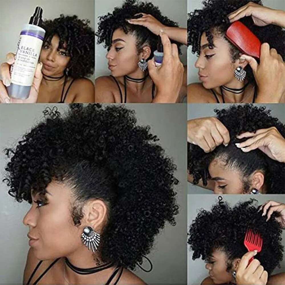 Synthetic High Puffro Ponytails For Women Mohawk Short Kinky Curly Ponytail Extension Hair Bun With Bangs