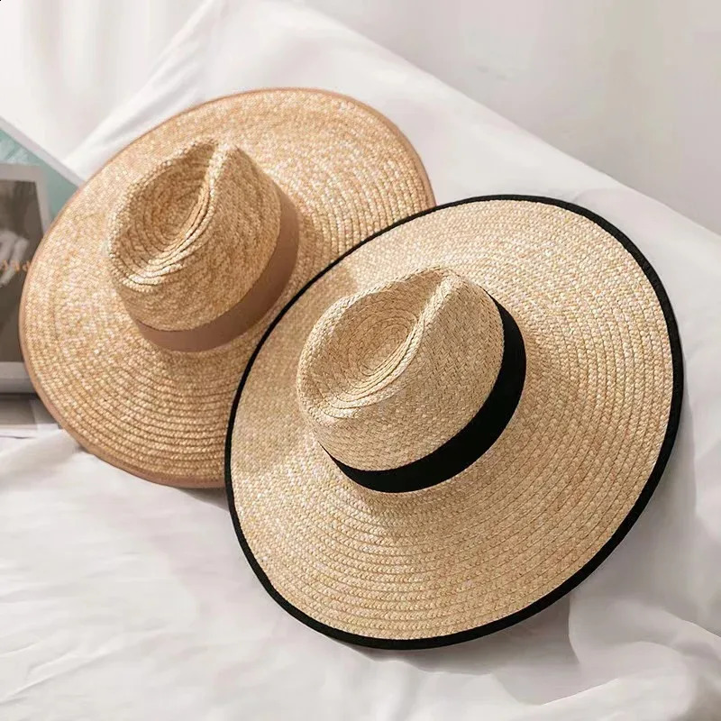 2024 Summer Natural Wheat Straw Hat Women Fashion Vacation Beach UV Sun Hats Female Wide Brim Travel Panama Wholesale 250228