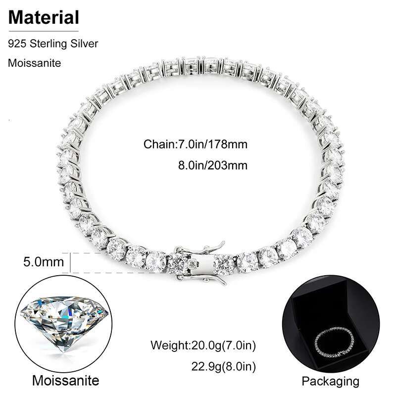 Real 4mm EF Color Moissanite Sparkg Full Dia GRAY Sterg Sier Wedding Engagement Party Jewelry Bracelet For Women