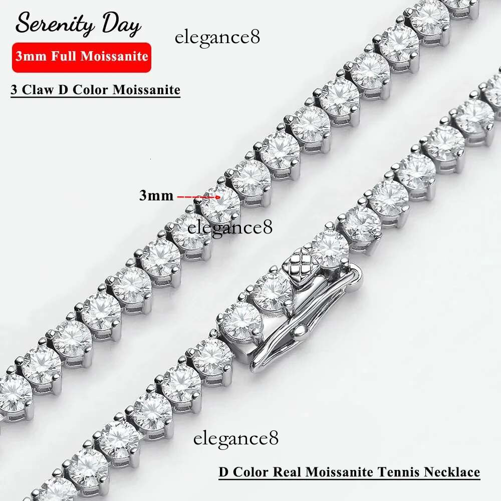Serenty 3 Claw D Color 3mm Moissanite Tennis Necklace For Women Wedding S Sier Plated Sparkg Neck Chain Fine Jewelry