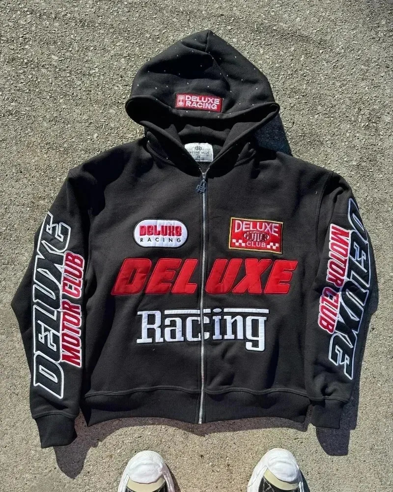 Y2K lazy zipper cardigan versatile couple tops Aesthetic fashion letter graphic print oversized zip per hoodies for women 250225