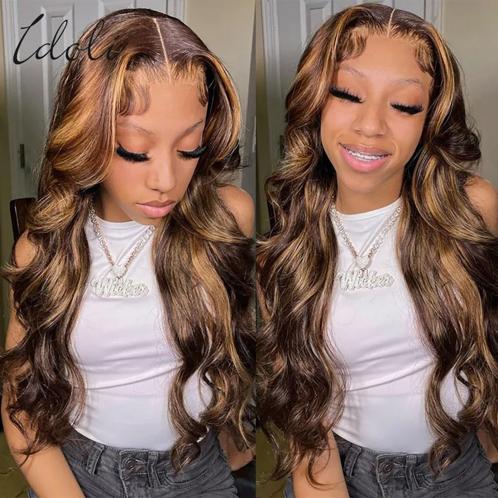 Highlight Wig Human Hair Body Wave Lace Frontal Wigs Colored 13x4 Lace Front Wig P4/27 Ombre Honey Blond Lace Front can be braided
