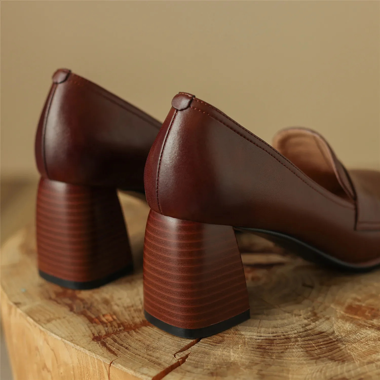 Sheepskin Women Shoes Spring Thick High Heels Pigskin Insole and Lining Ladies Office Dress Shoes Plus Size 41 42 250228