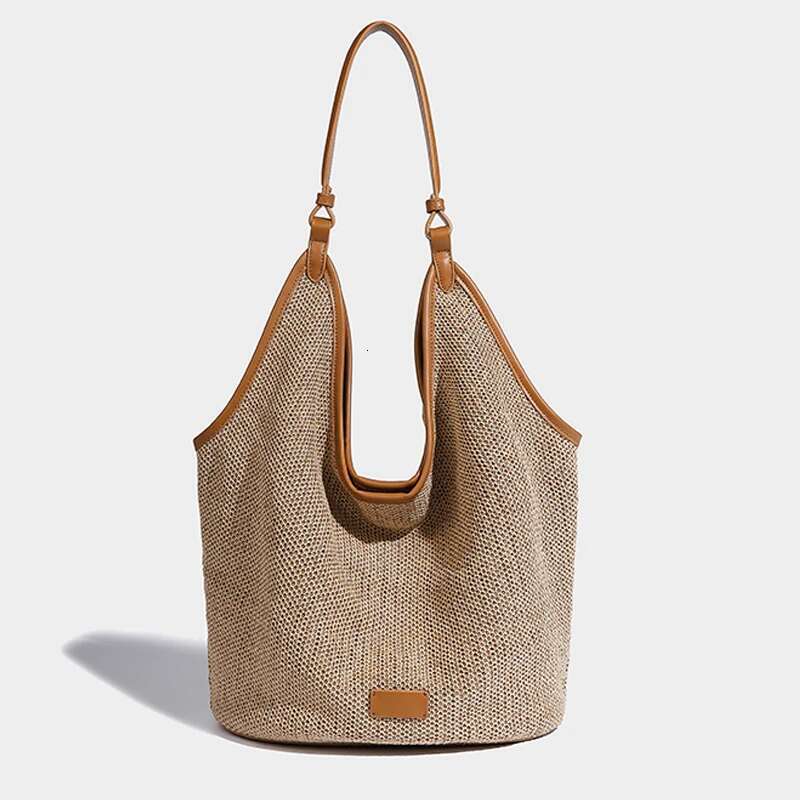 Large Capacity Bucket Beach Bags For Women Designer Handbags And Purses New In Casual Straw Weave Underarm Shoulder