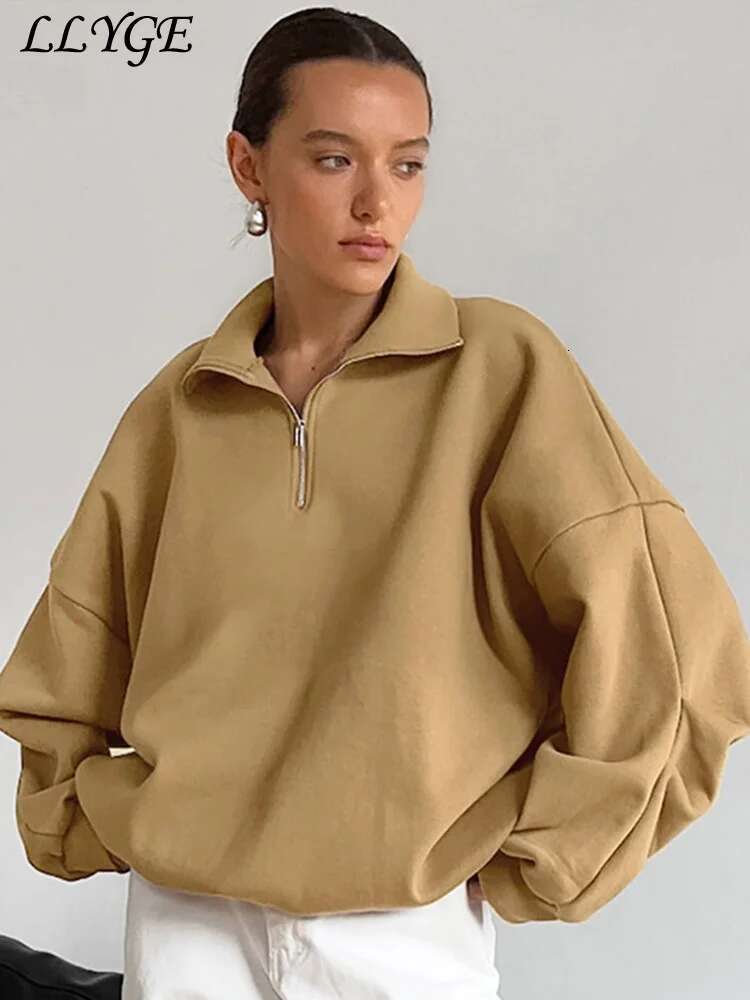 Designer Casual Lapel Women's Sweatshirt Loose Long Sleeve Zipper Patchwork Female Pullovers 2024 Autumn Lady Lazy Solid Sport Outwear