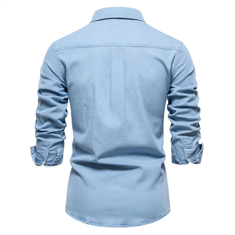 Spring crossborder European size mens denim shirt trend allinone longsleeved fashion top 250226