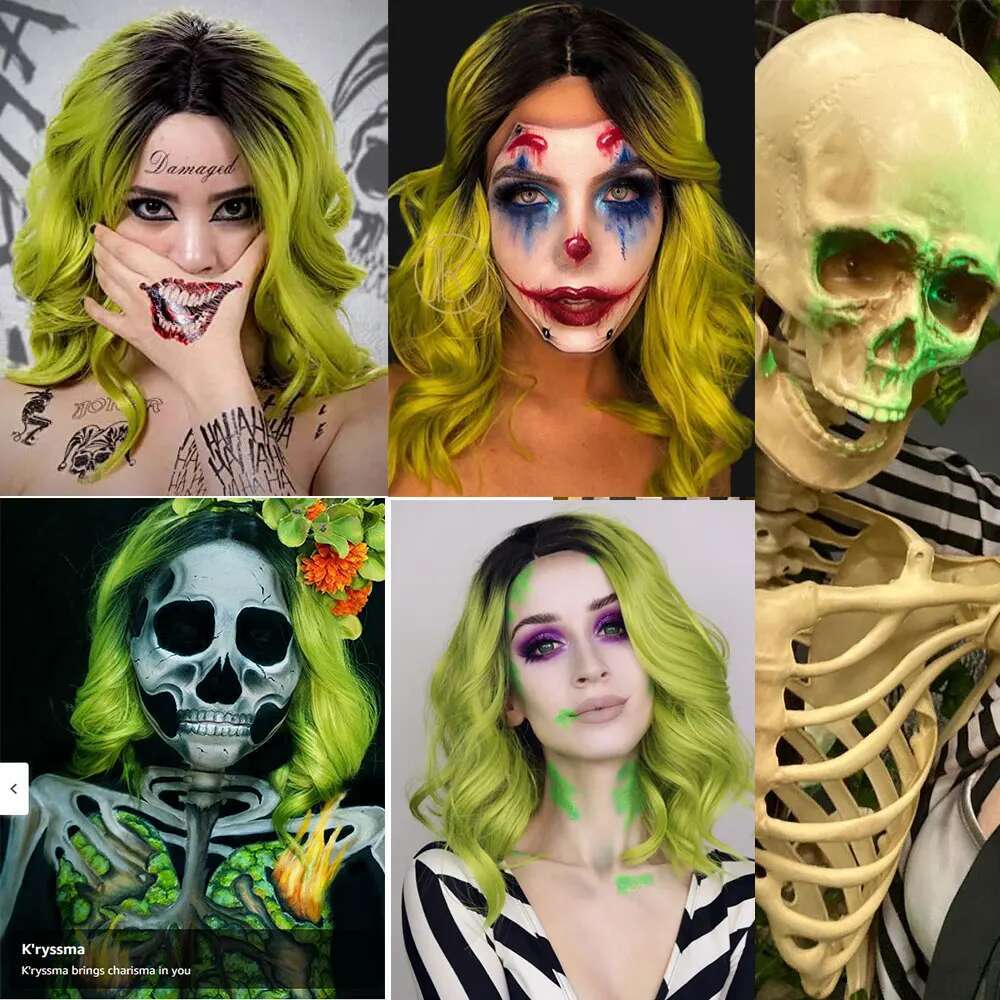 Green Bob For Women Synthetic Short Wavy Curly Ombre Wigs St.Patrick's Day Party Halloween Cosplay Wig