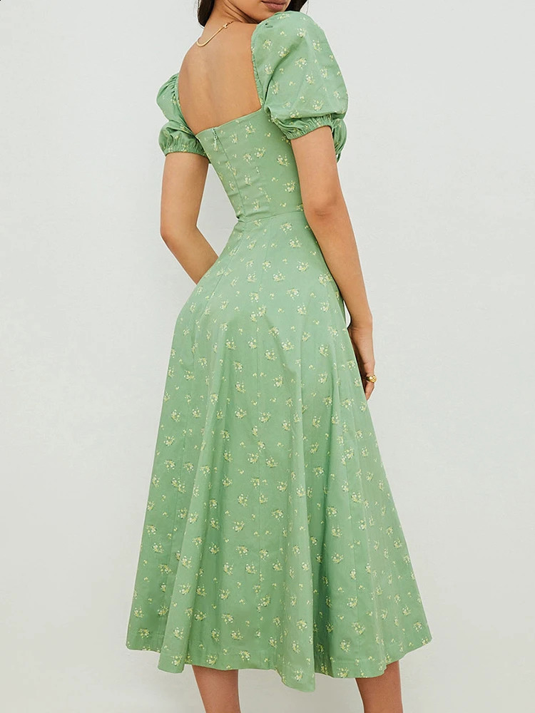 Summer Women Puff Sleeve Floral Printed DressLong DressesWoman ClothingDress WomenWomens Elegant DressesSexy Costume Women 250226