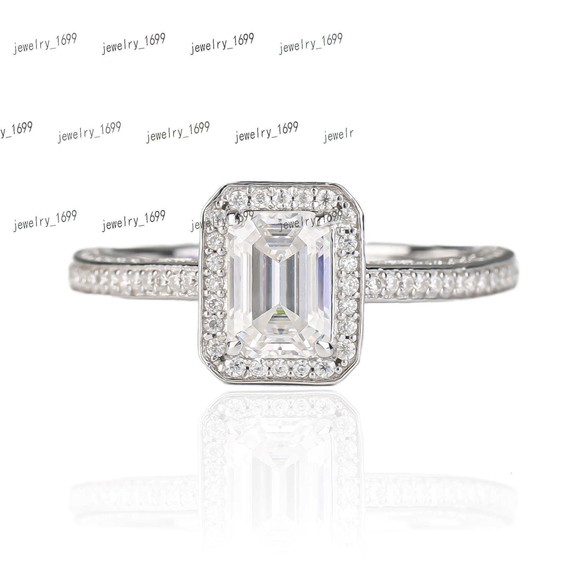 Wholesale Price S925 Sterling Silver Gold Plated Emerald Cut 1ct Moissanite Engagement Wedding Diamond halo Ring for Women