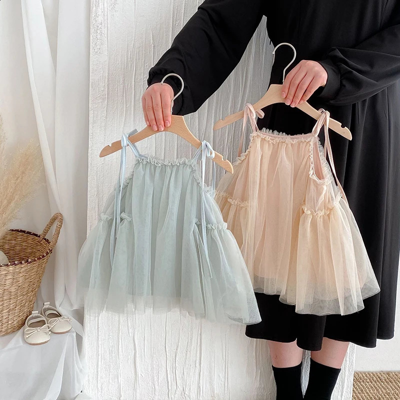 0-3Y Summer Baby Girls Straps Princess Dress Korean Style Cute Childrens Tulle Suspenders Dress Toddler 1st Bithday Clothes 250228