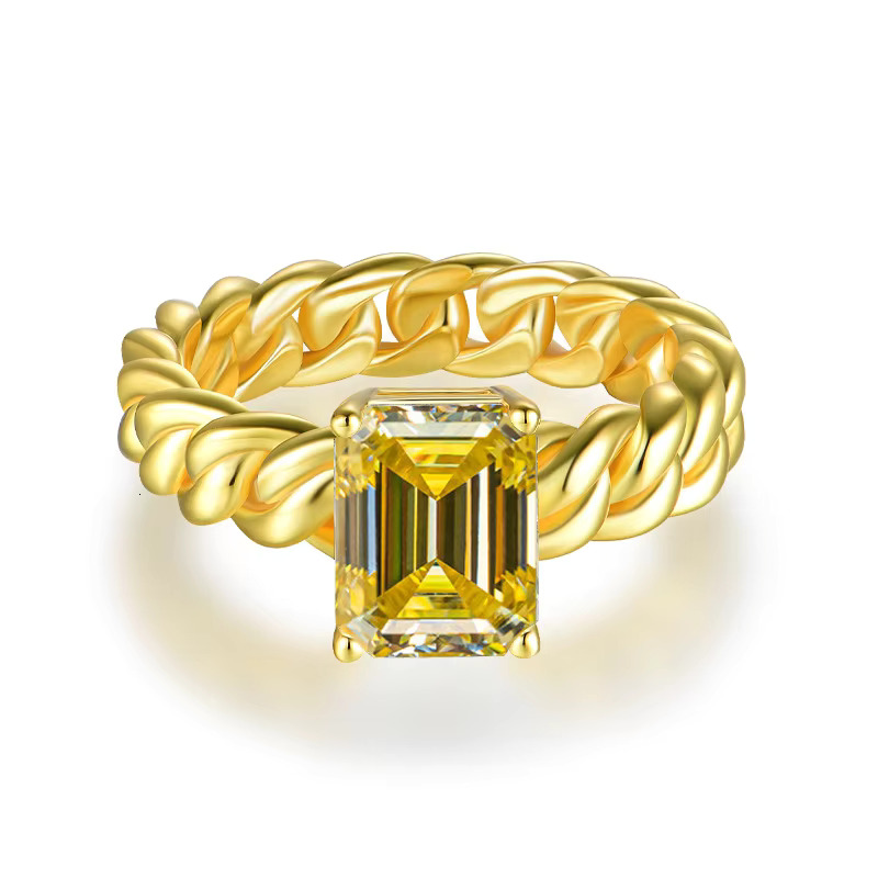 Wholesale Fashion Hip Hop Jewelry Solitaire Rings 925 Silver Emerald Cut Moissanite Diamond Cuban Rings 3Ct for Men Women