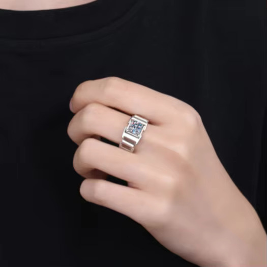 Men's silica 1ct D VVS1S PT950 electroplated hip-hop jewelry pure sier engagement and wedding ring