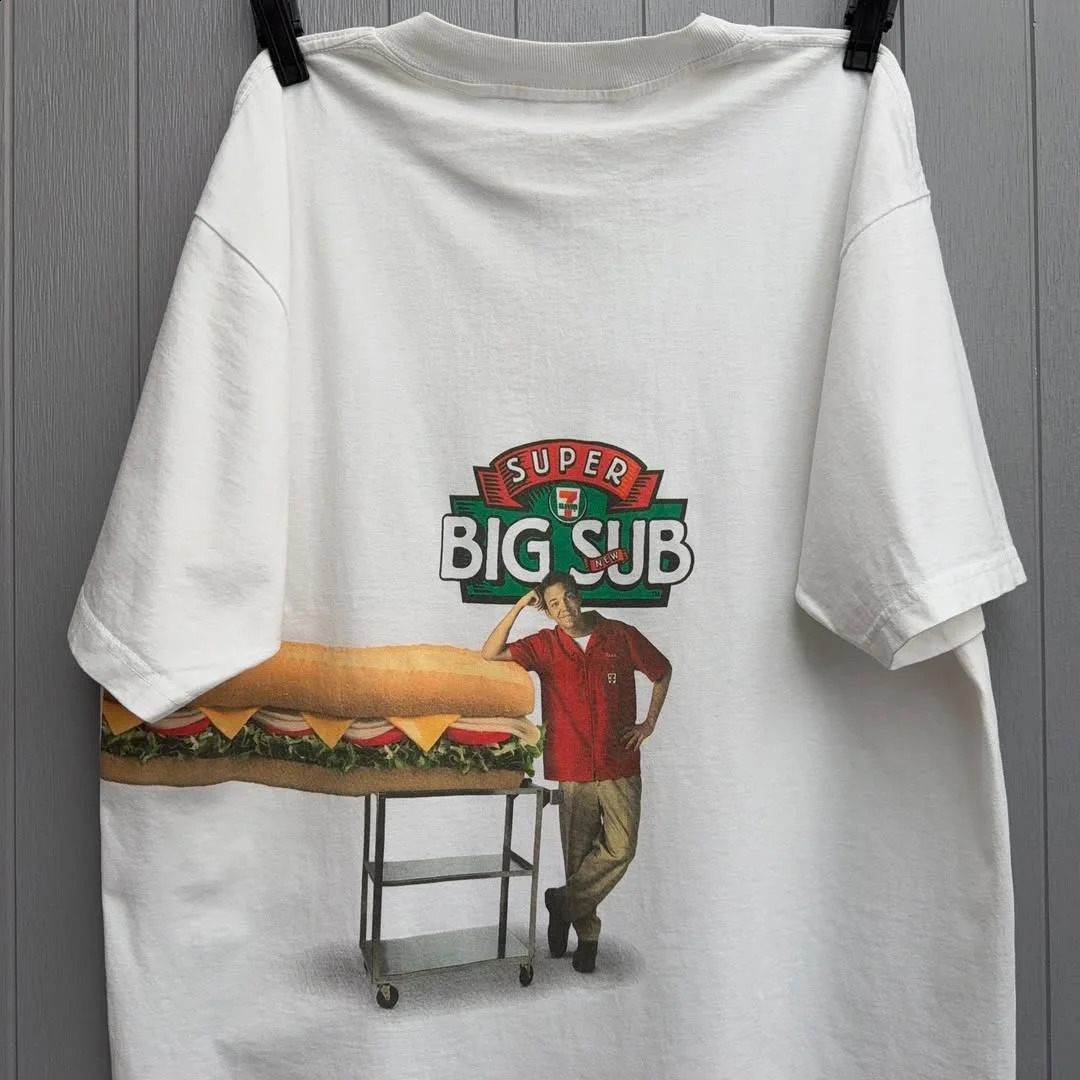 Summer niche fun letter burger cartoon printed cotton short-sleeved T-shirt American retro couple casual versatile top 250227