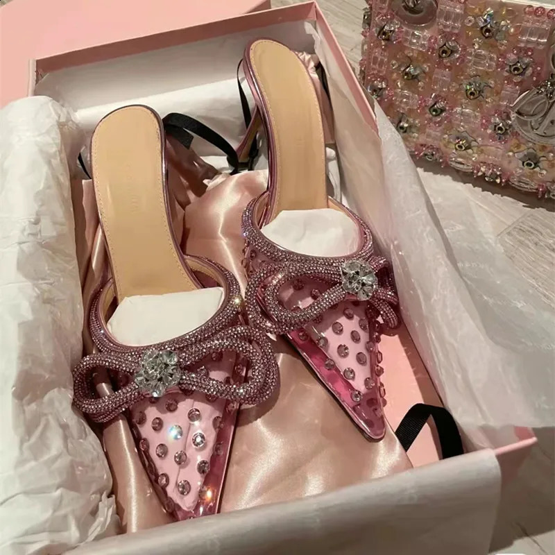 Crystal Transparent PVC Women Sandals Fashion Summer Slippers High heels Mules Slides Elegant Ladies Party Wedding Shoes 250228