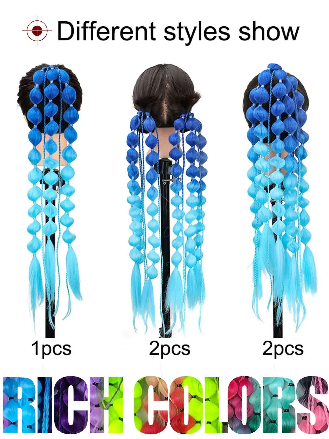 Synthetic Extensions 24" Colored Bubble Y2k Ponytail With Hair Tie For EDC Festival Rave Accessories