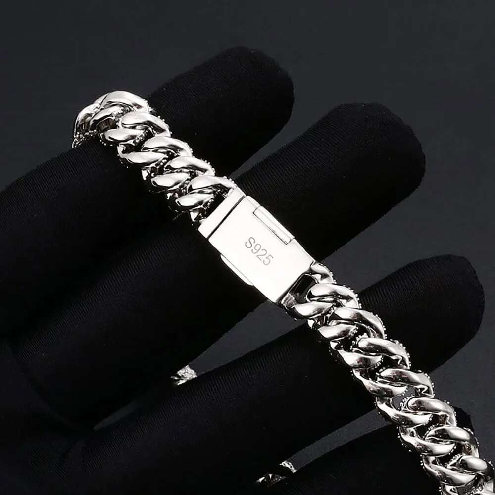 10mm Bg Iced Out 2 Rows VVS Dia Sterg Sier Moissanite Cuban k Chain Bracelet for Women Hip Hop