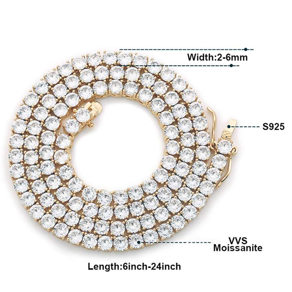Tennis Chain Premium Unisex Moissanite Necklace Men Original Sterg Sier Hip Hop Tennis Bracelets for Women