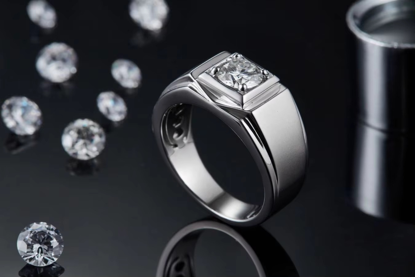 Pure Sier - Single Stone Wedding/Engagement/Anniversary Gift Men's 1 Moissanite Ring