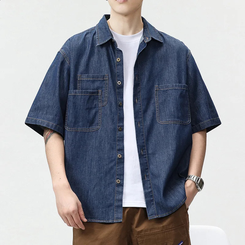 GIOIODenim shirt for men2025Spring Summer Loose MultiPocket Cargo Denim Casual Shirt 250226