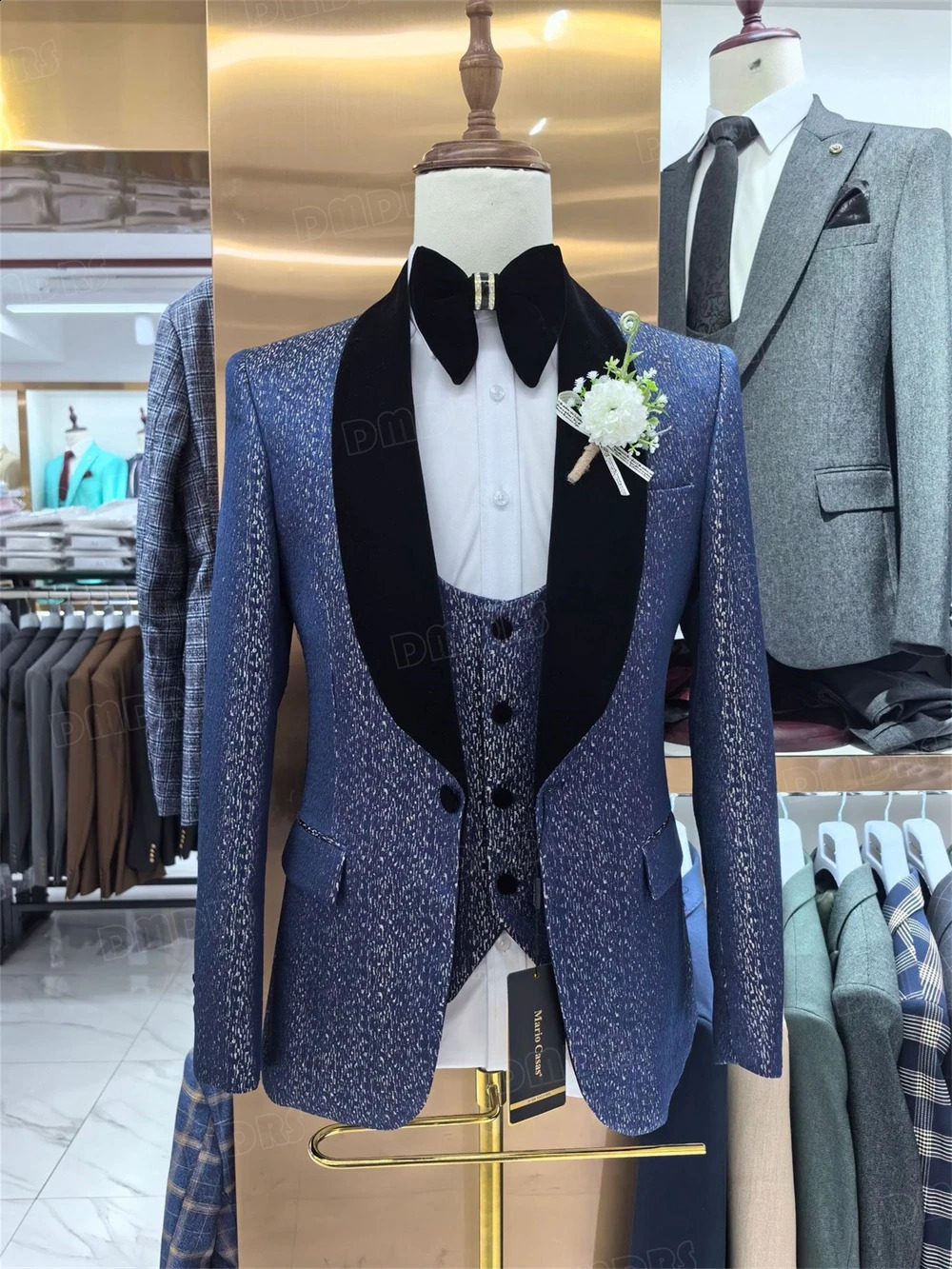 3 Pieces Wedding Groom Host Tuxedo Formal Suits Blazer Vest Pants Set Plus Size One Button Shawl Neck Mens Suit Set 250224