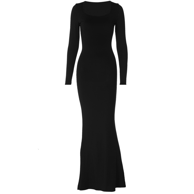 Women's Clothing New4 Autumn New Product Fashionable Slim Fit Backless Lace Up U-Neck Long Sleeved Dress