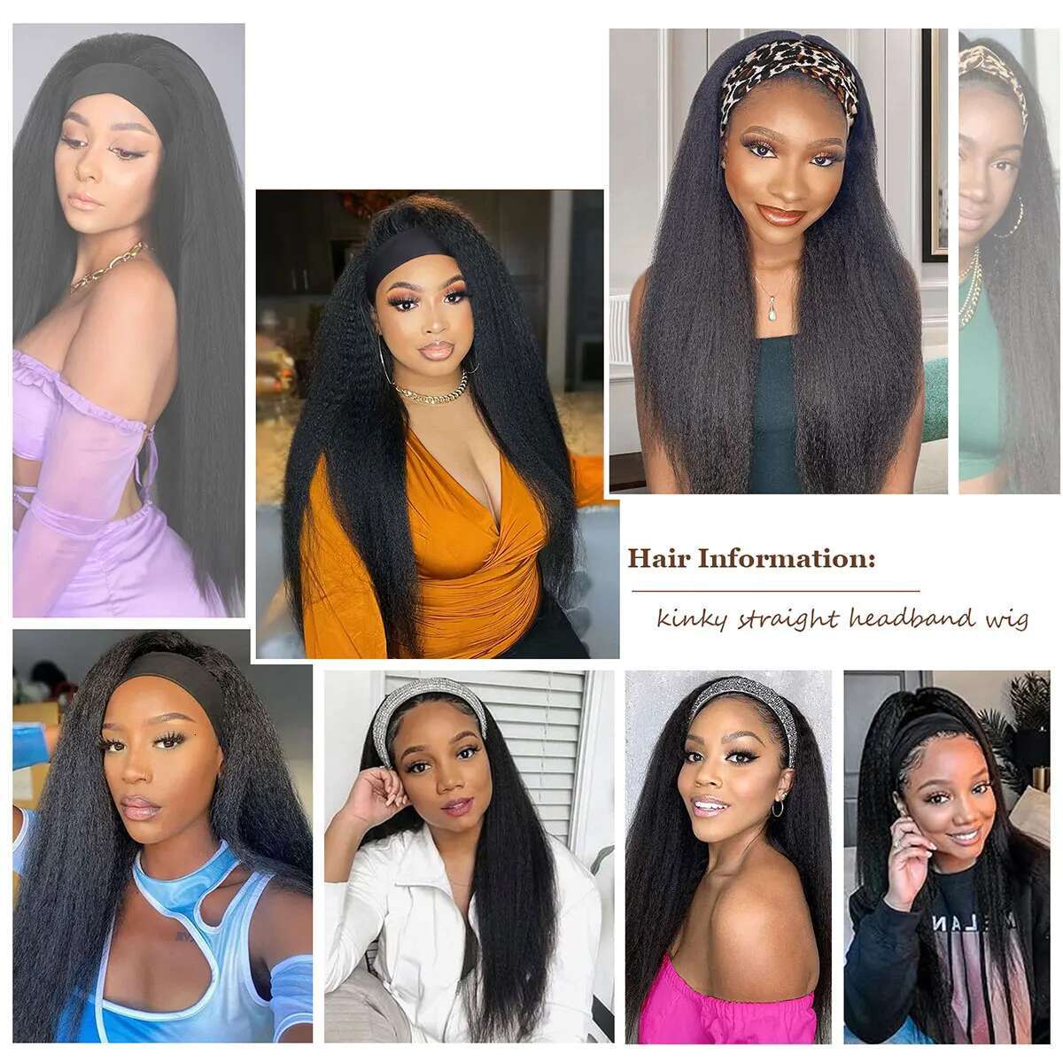 Long Kinky Synthetic Hair For African American Afro Yaki Straight Headband Wigs For Black Women