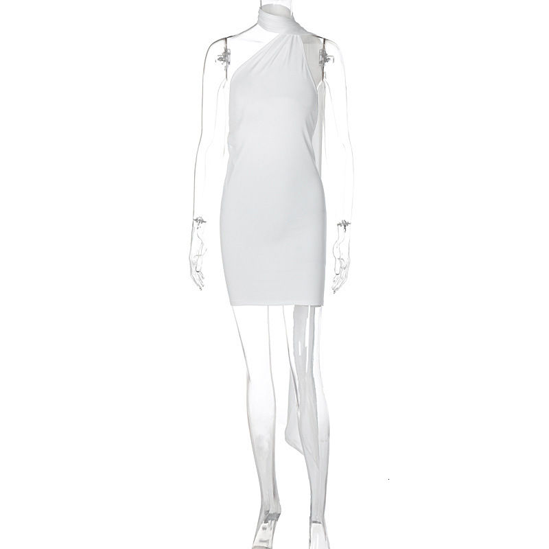 Women's New4 Summer New Product Fashionable And Sexy Backless Pleated Single Shoulder Solid Color Dress For Women