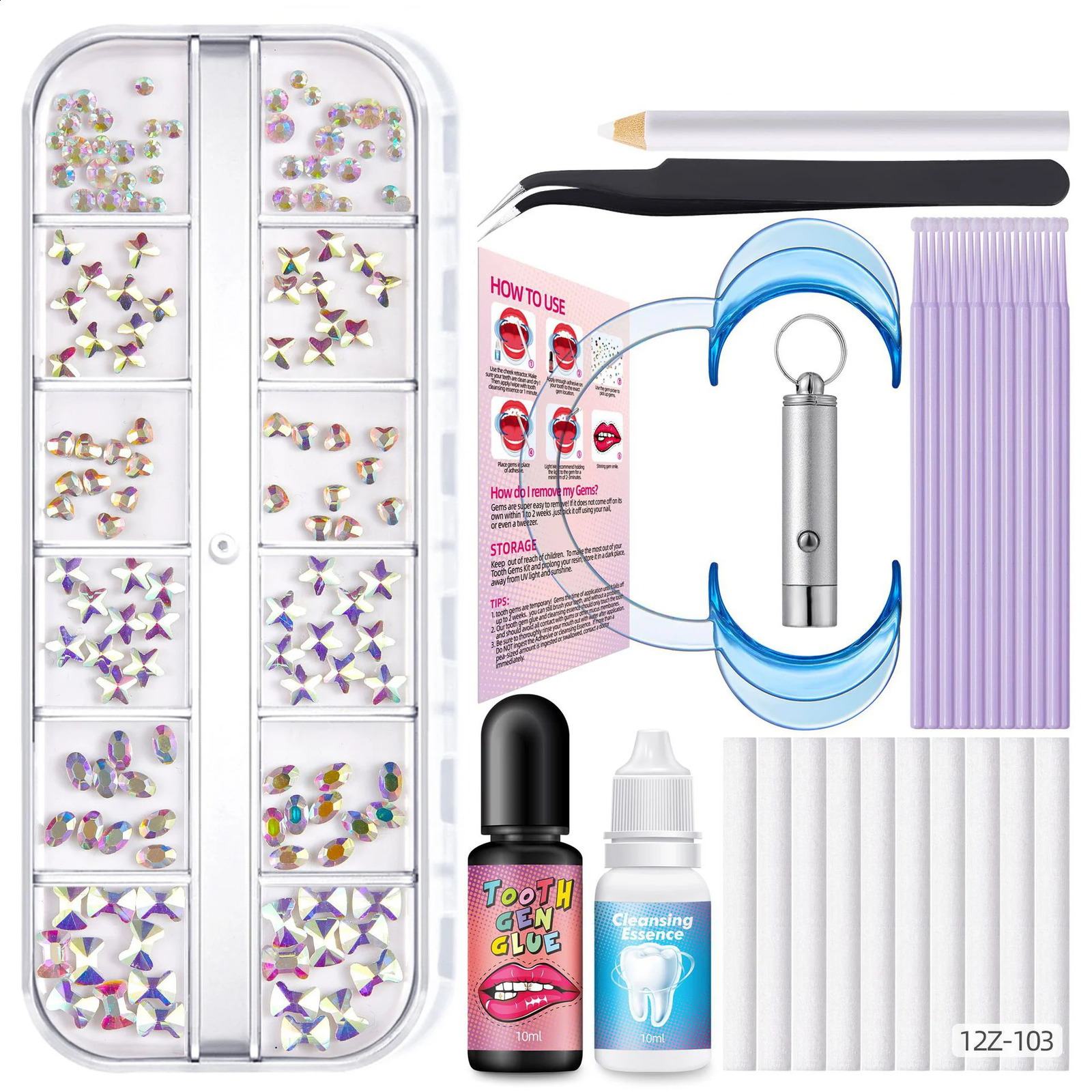 Dental Teeth Gem Decoration Tooth Gem Kit With Curing Light And Glue Solid Crystal Tooth Gems 250226