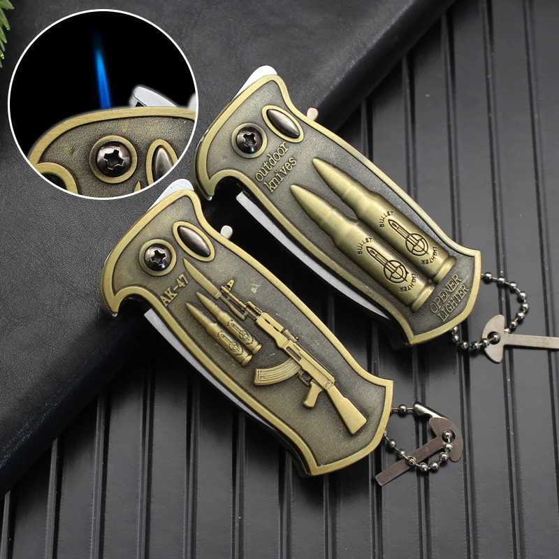 Dropshipping Inflatable Windproof Blue Flame Folding lighter with Bottle Opener Multifunctional Butane Lighter Smoke AccesoiresT250301