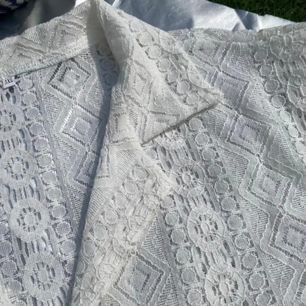See-through Men Shirt Summer Top Hollow Out Lapel Cardigan Short Sleeves Daily Wear Loose Breathable Men T-shirt Men Clothes 250226