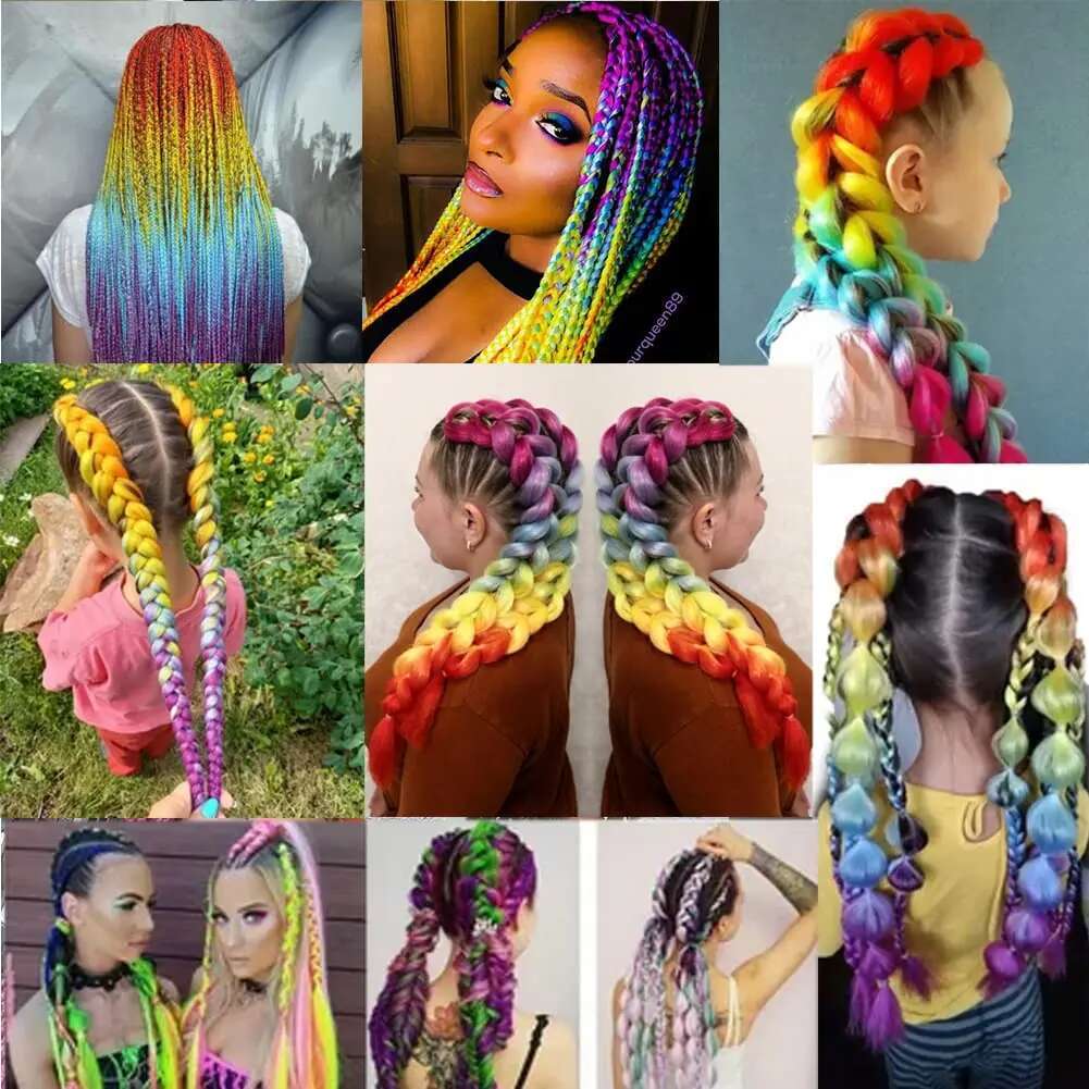 24 Inch Synthetic Ombre Jumbo Braiding For Twist Box Braids Pre Stretched Crochet Rainbow Colorful Hair Extensions