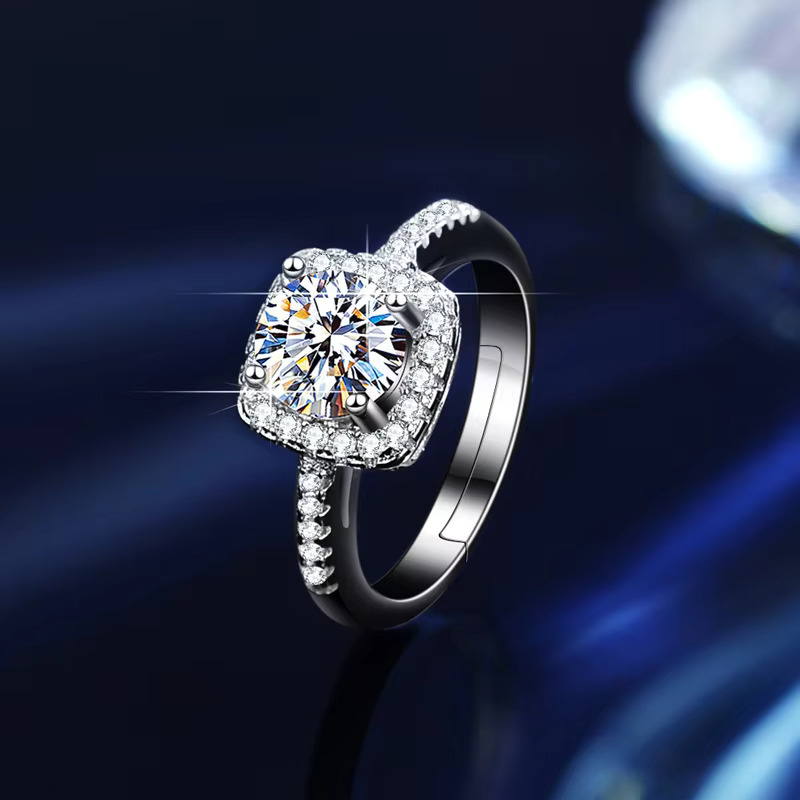 S925 Sterling Silver Square 1CT Moissanite Rings Exquisite Shiny Full Diamond Wedding Rings Gifts for Women Engagement Jewelry