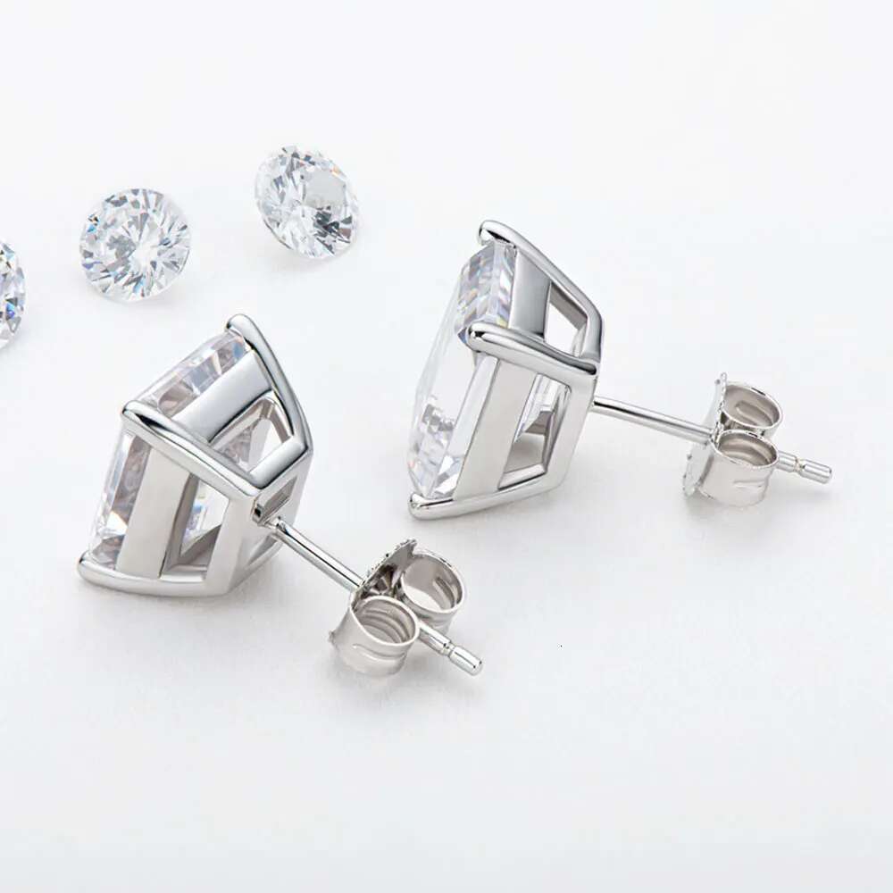 KNOBSPIN D VVS1 Emerald Cut Moissanite Earring s Sterg Sliver Plated with White Gold Earrings for Women Fine Jewelry