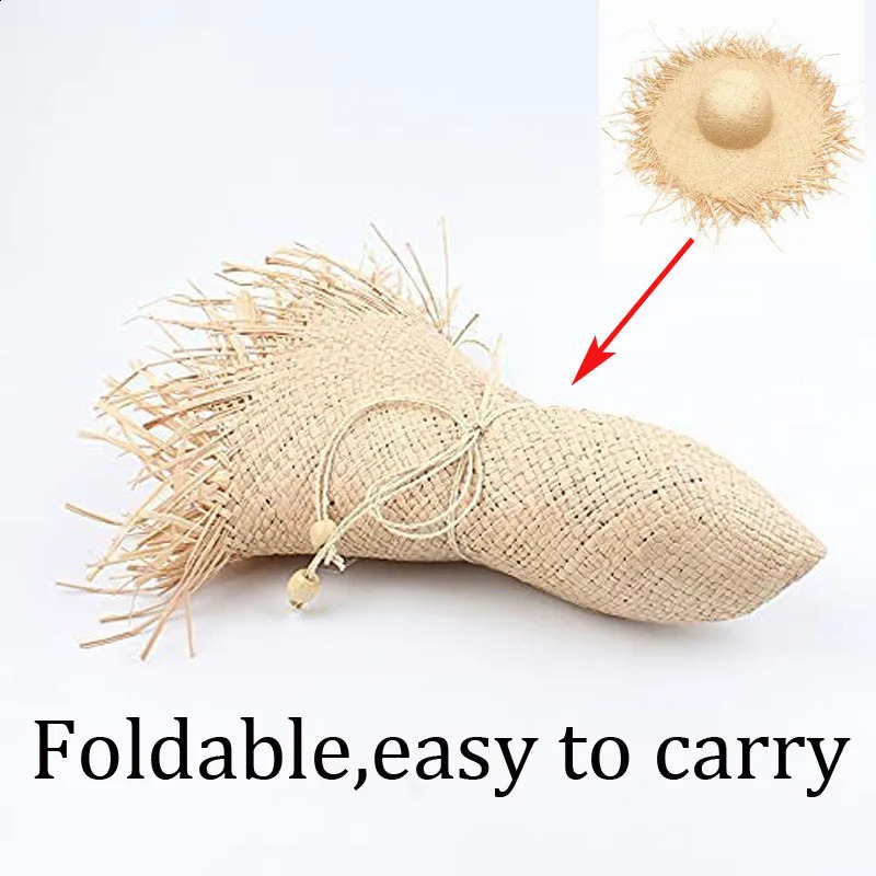 Women Summer Natural Raffia Straw Hat Female Fashion Ribbon Floppy Shading Wide Brim Sun Hats Lady Vacation Travel Beach 250228