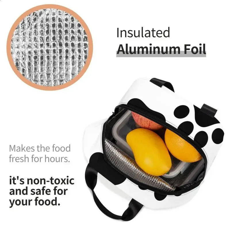 Black Dog Paw Print Resuable Lunch Boxes for Women Waterproof Thermal Cooler Food Insulated Lunch Bag School 250228