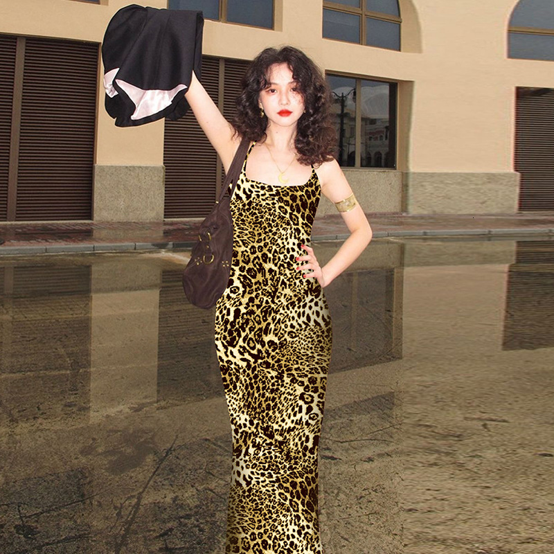 Women's New4 Summer New Fashion Sexy Off Back Lace Up Leopard Print Dress