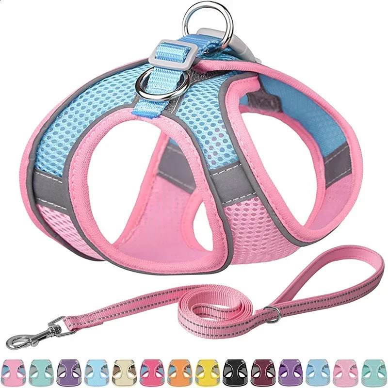 Dog Harness Vest Chest Cat Collars Rope Adjustable Breathable Mesh Dog Harness Clothes Outdoor Walking Small Medium Pet Supplies 250224