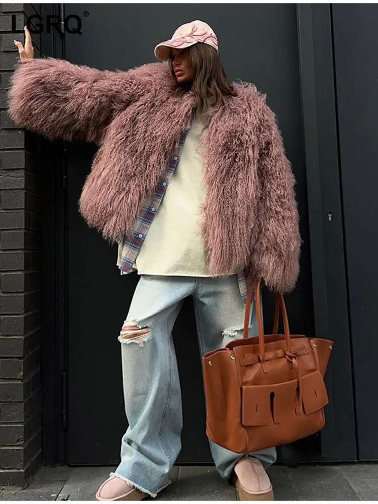 LGRQ 2025 new fashionable and elegant solid color faux fur jacket,open without botton WQ1019116L