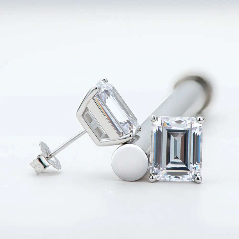 KNOBSPIN D VVS1 Emerald Cut Moissanite Earring s Sterg Sliver Plated with White Gold Earrings for Women Fine Jewelry