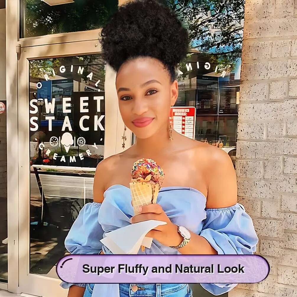 Synthetic Afro Puff Extension For Black Women Clip On Kinky Drawstring Curly Ponytail Bun