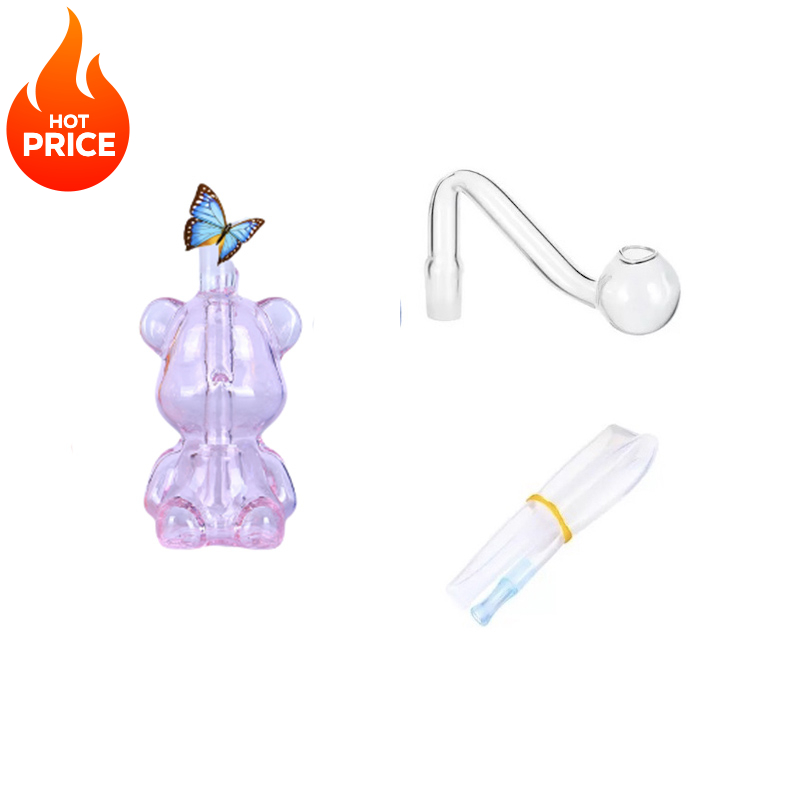Wholesale Bear shape colorful Glass Water oil burner Bong Pipe with 10mm male smoking oil Bowl Thick Pyrex Heady Glass dab rig Bongs