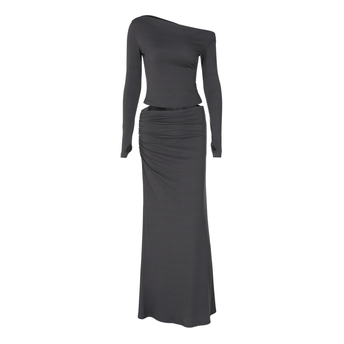 Women's Clothing New4 Autumn New Product Fashionable Finger Cover Long Sleeved Top Slim Fit Pleated Skirt Set