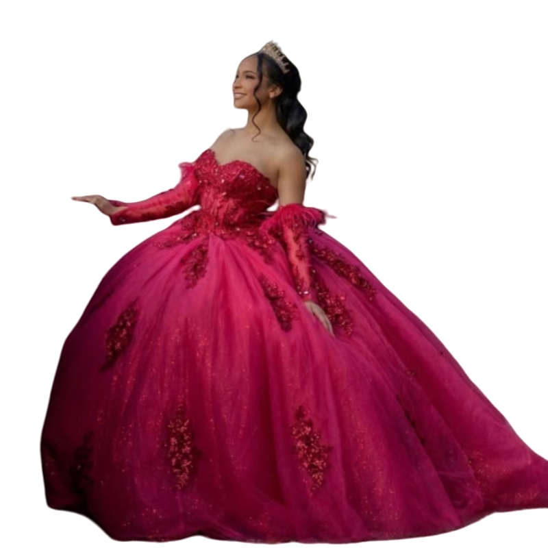 Elegant Sweetheart Fuchsia Quinceanera Dresses With Detachable Sleeves Lace Applique Details Beaded Corset Sweet 16 Dress 2025
