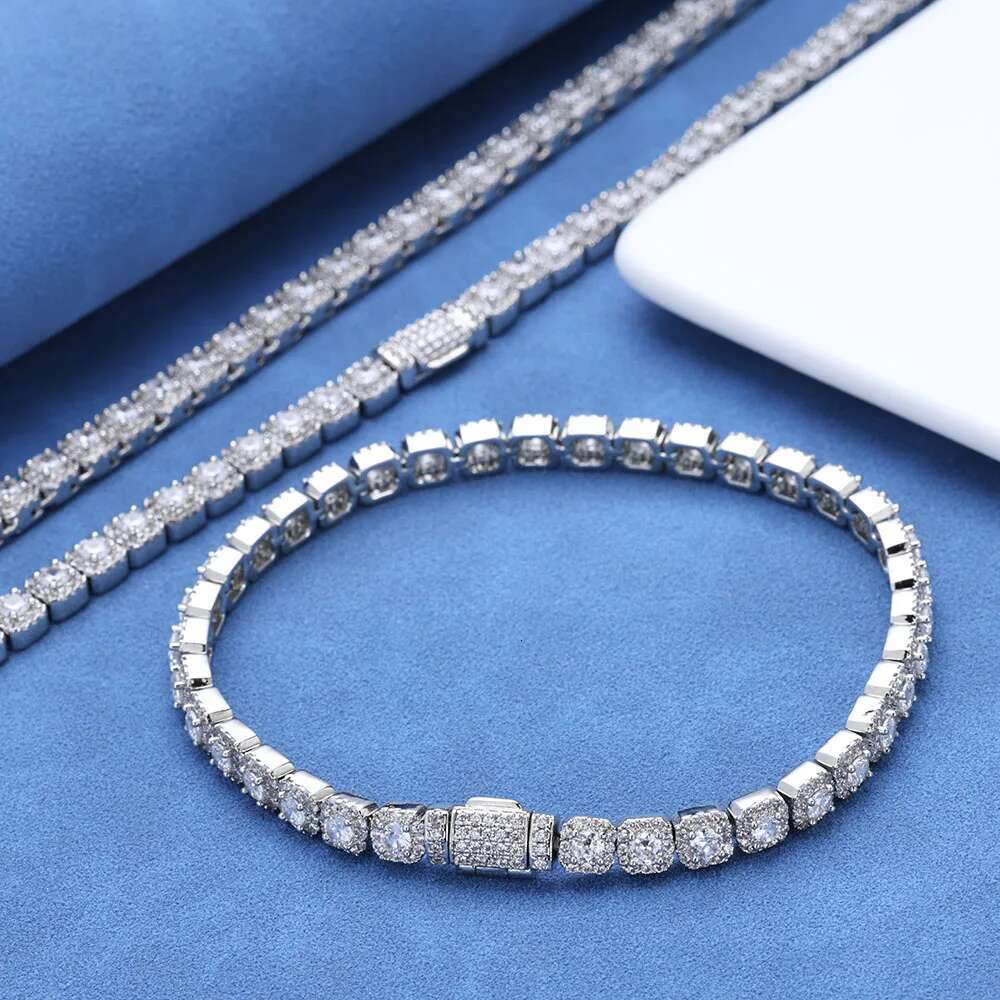 Fashion Customized Jewelry 5mm Ice Tennis Chain Sparkg Zircon Cluster Dia Necklace Women's Christmas Gift