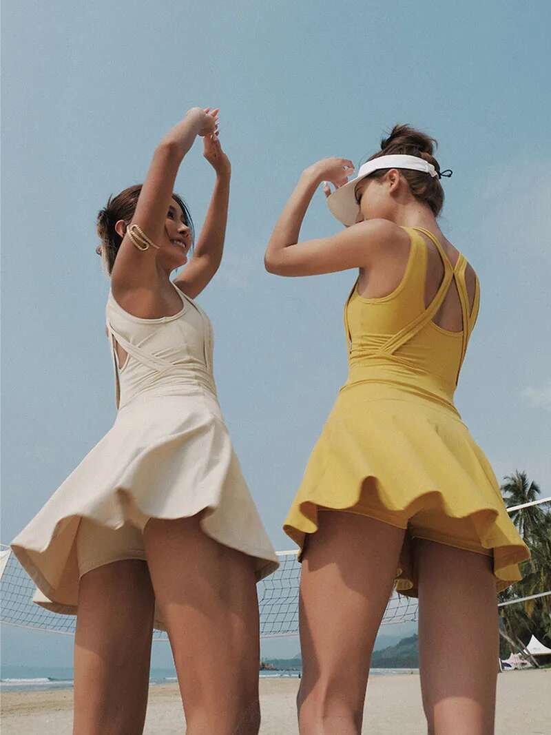 Tennis Dress Female Sleeveless Sport Suits Training Running Fiess Short Skorts Golf Badminton Tracksuits Padded Yoga Skirts
